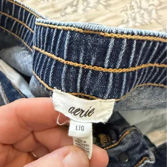 aerie Distressed Blue Denim Cutoff Shorts - Picture 2 of 3